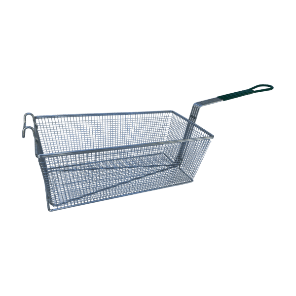 Fry Basket, Stainless Steel, 16.6"x8.8"x6", Green Handle - Image 2