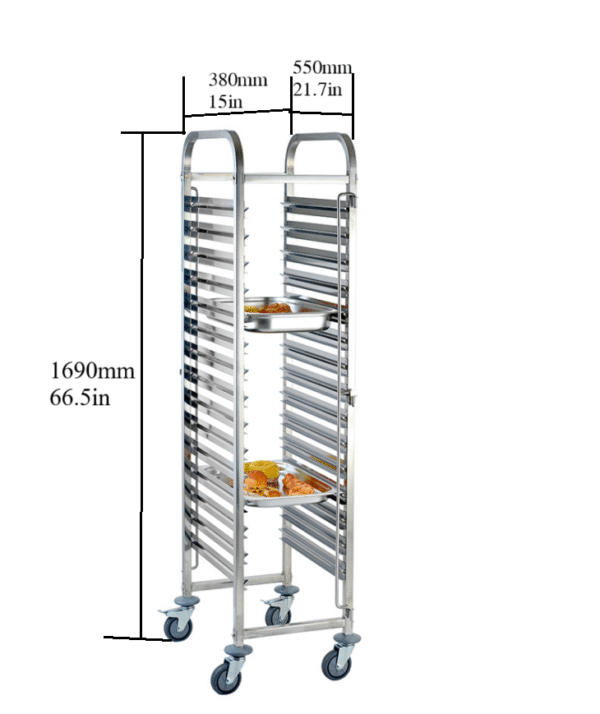 Quality Industries Economy Tray Trolley, Single Row, Stainless Steel, 380x550x1735 - Image 4