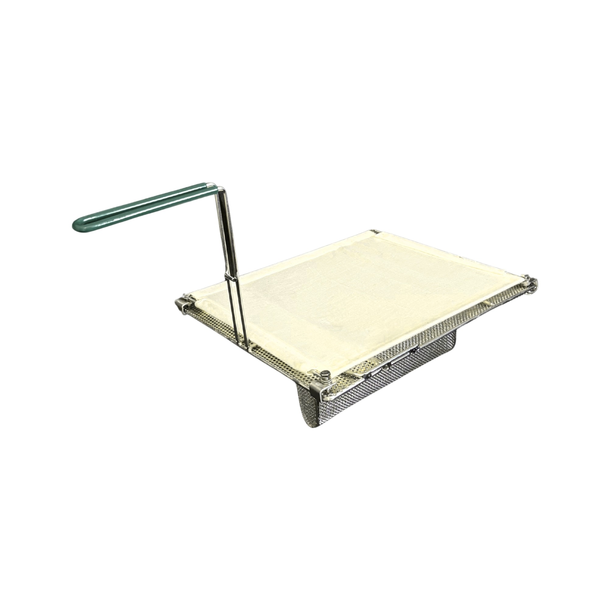 Sediment Tray with Fabric Filter Pad, Stainless Steel, 14.25″ x 11.4″, 6.1″ Deep Mesh Basket, Green Handle