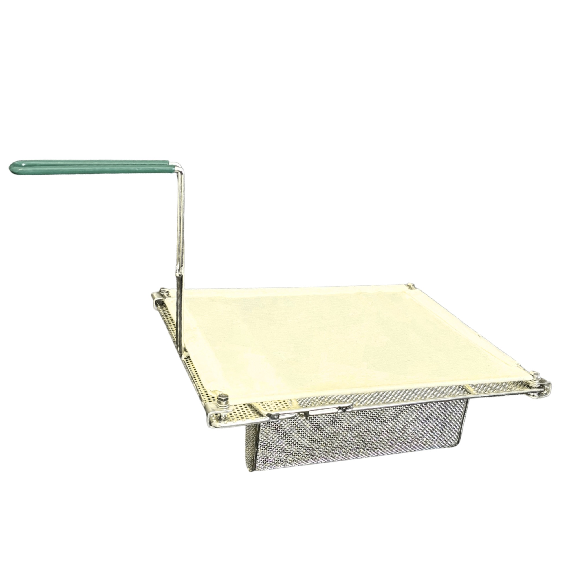 Sediment Tray with Fabric Filter Pad, Stainless Steel, 14.25″ x 11.4″, 6.1″ Deep Mesh Basket, Green Handle - Image 7