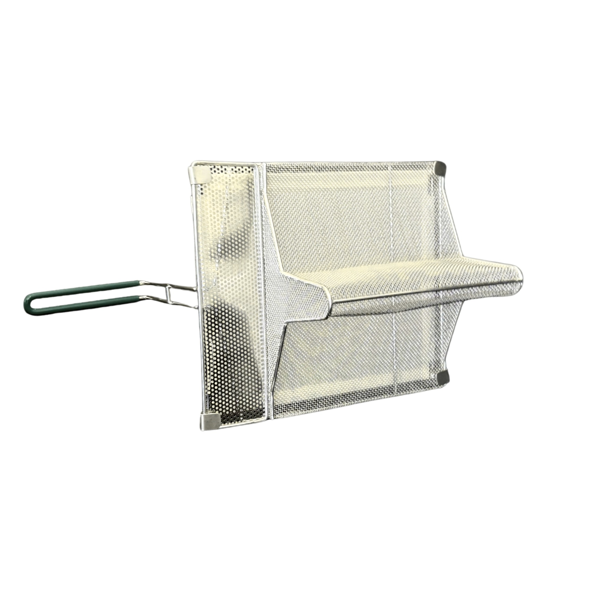 Sediment Tray with Fabric Filter Pad, Stainless Steel, 14.25″ x 11.4″, 6.1″ Deep Mesh Basket, Green Handle - Image 5