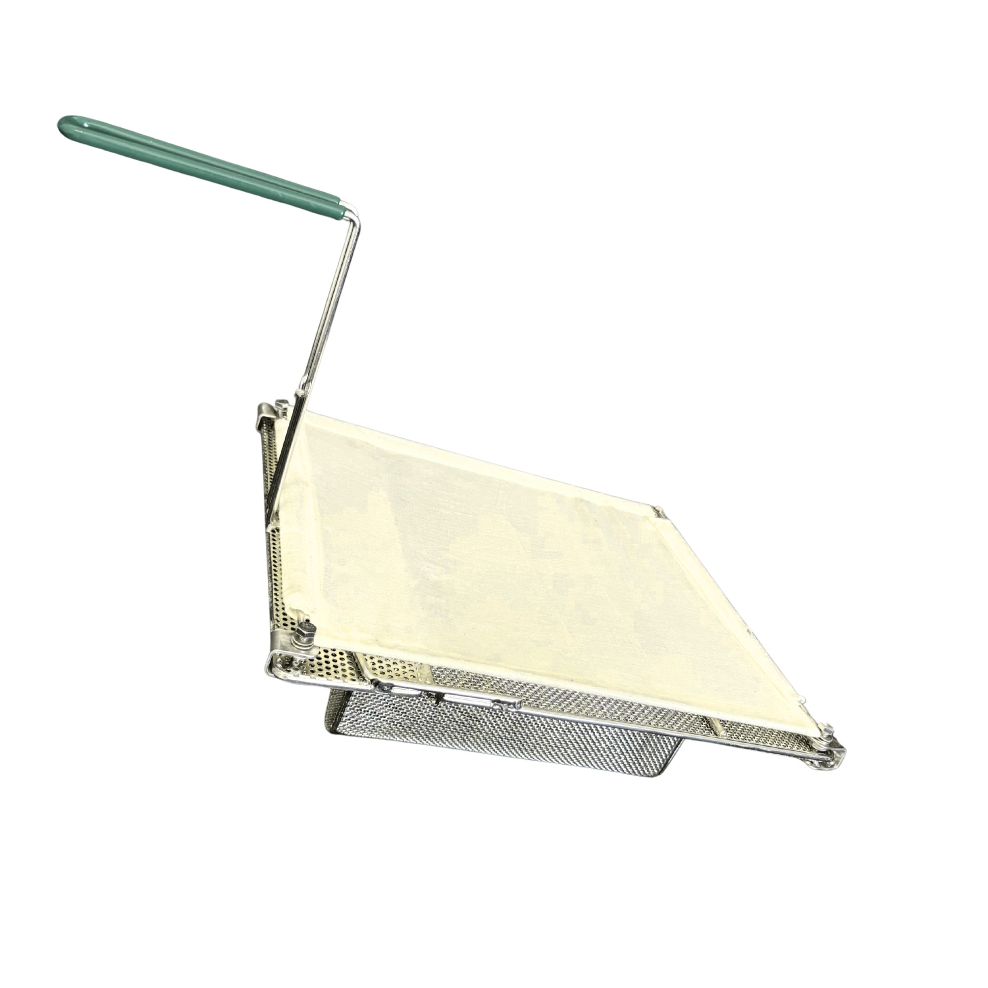 Sediment Tray with Fabric Filter Pad, Stainless Steel, 14.25″ x 11.4″, 6.1″ Deep Mesh Basket, Green Handle - Image 4