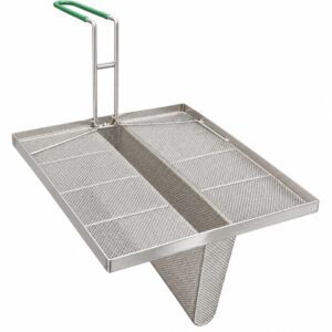 Sediment Tray with 7" Deep Center Trough, Stainless Steel Mesh, 13.5" x 13.2", Green Handle