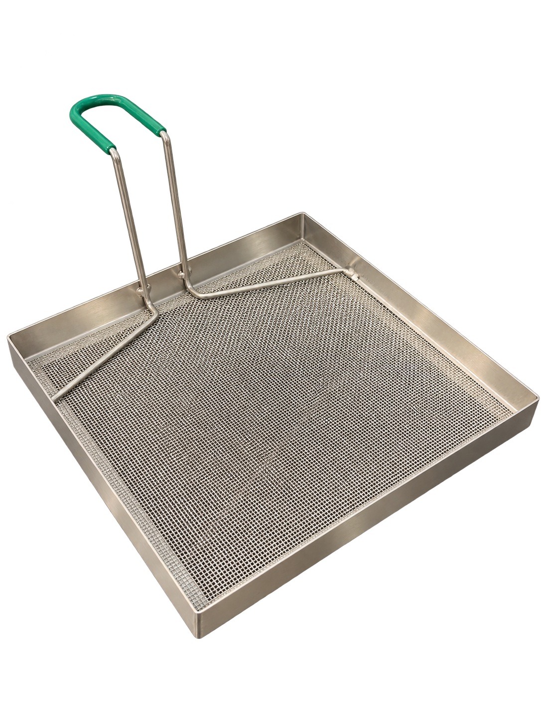 Sediment Tray, 13.5"x13.5" Stainless Steel, Green Handle