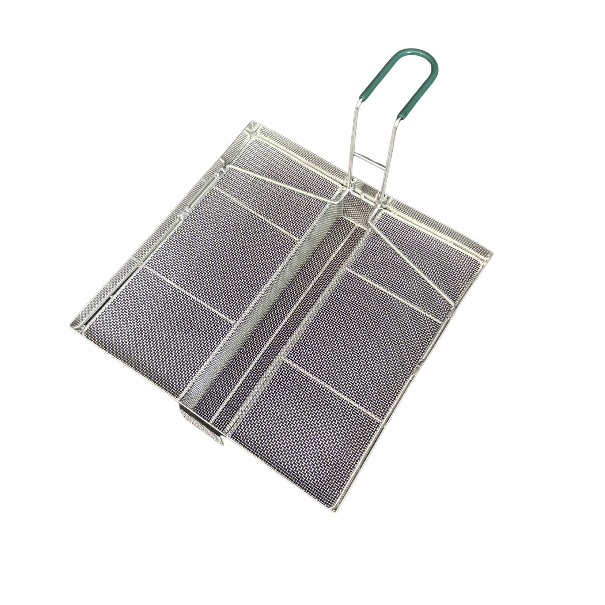 Sediment Tray with 2.4″ Deep U-Shaped Center Trough, Stainless Steel Mesh, 13.5″ x 13.5″, Green Handle - Image 2