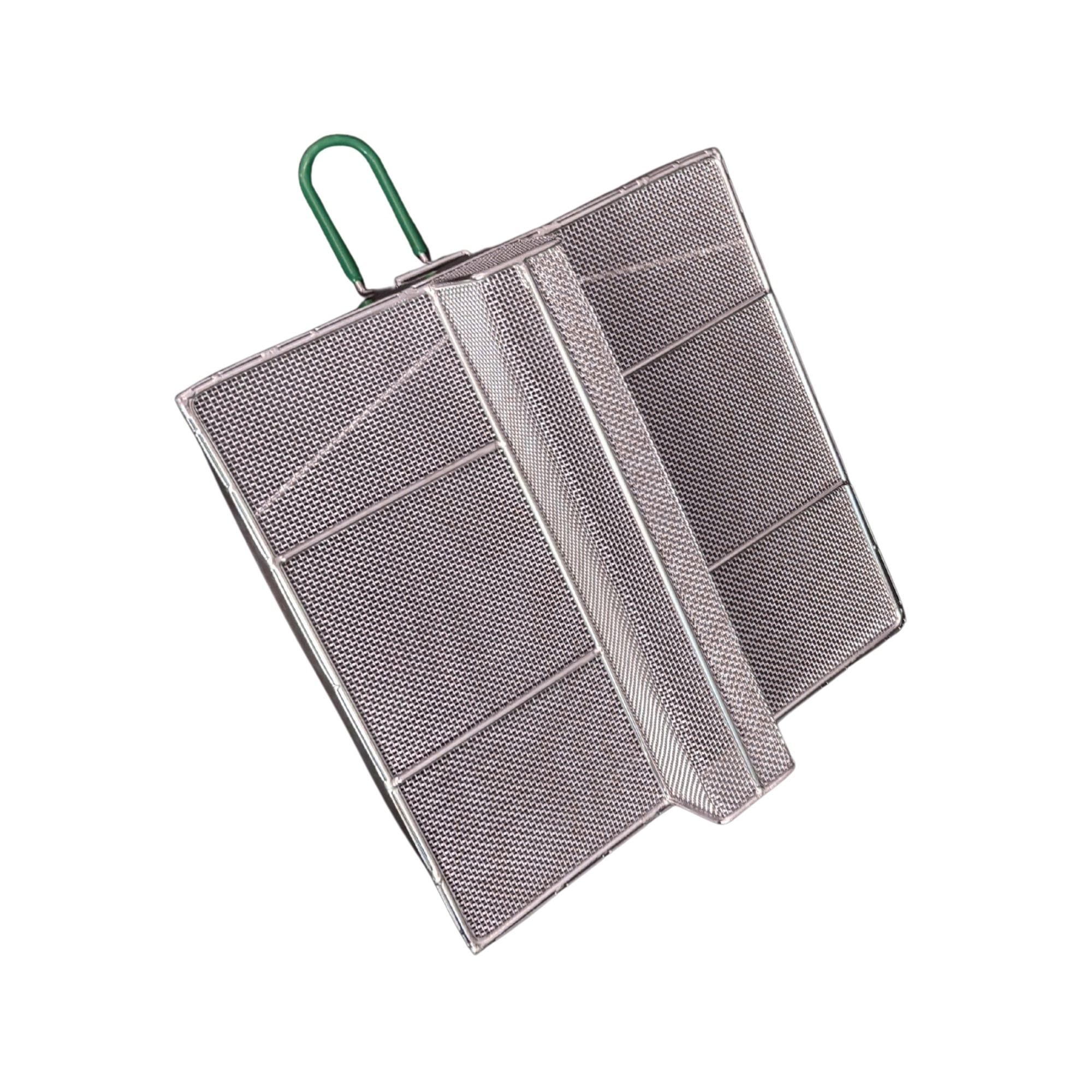 Sediment Tray with 2.4″ Deep U-Shaped Center Trough, Stainless Steel Mesh, 13.5″ x 13.5″, Green Handle - Image 3