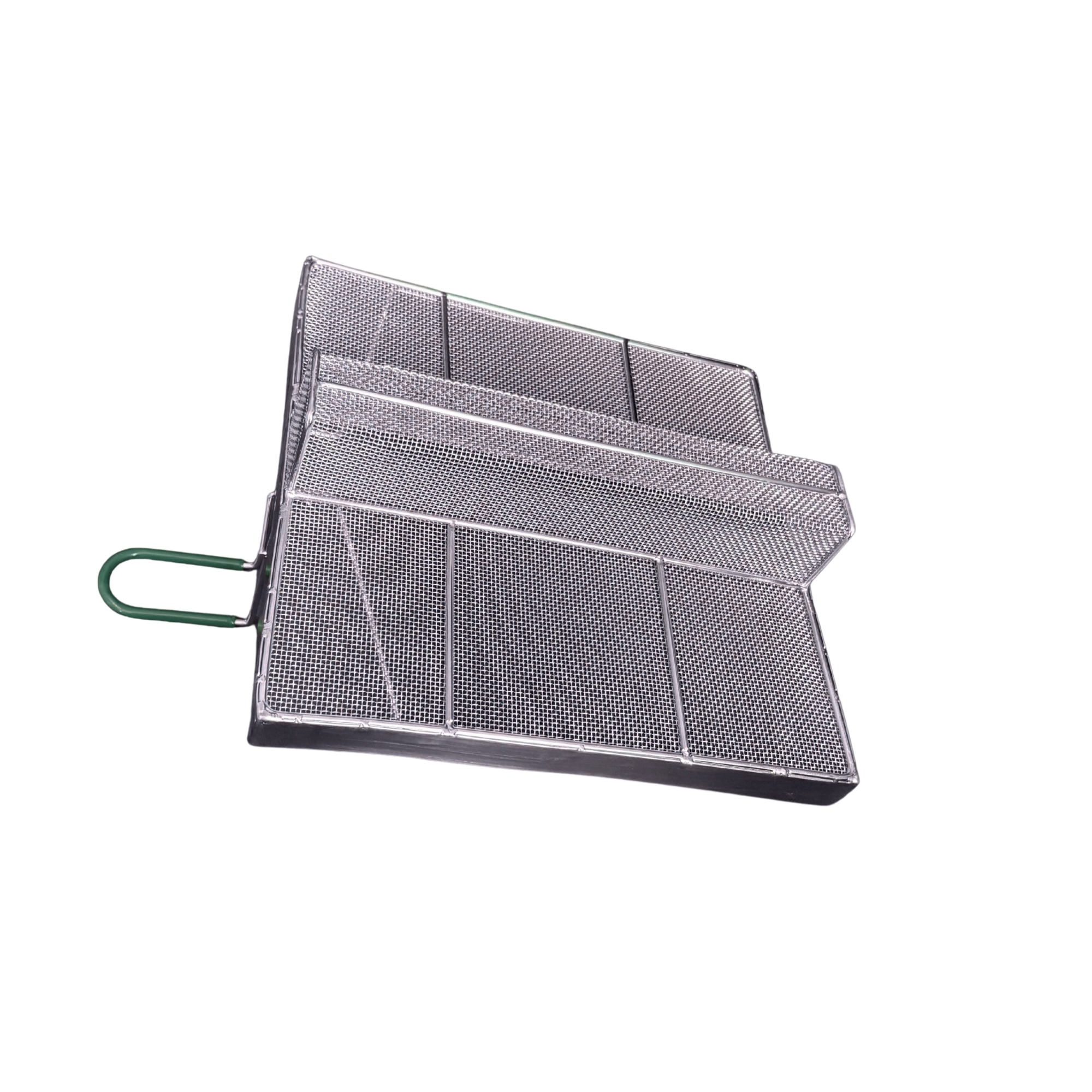 Sediment Tray with 2.4″ Deep U-Shaped Center Trough, Stainless Steel Mesh, 13.5″ x 13.5″, Green Handle - Image 4