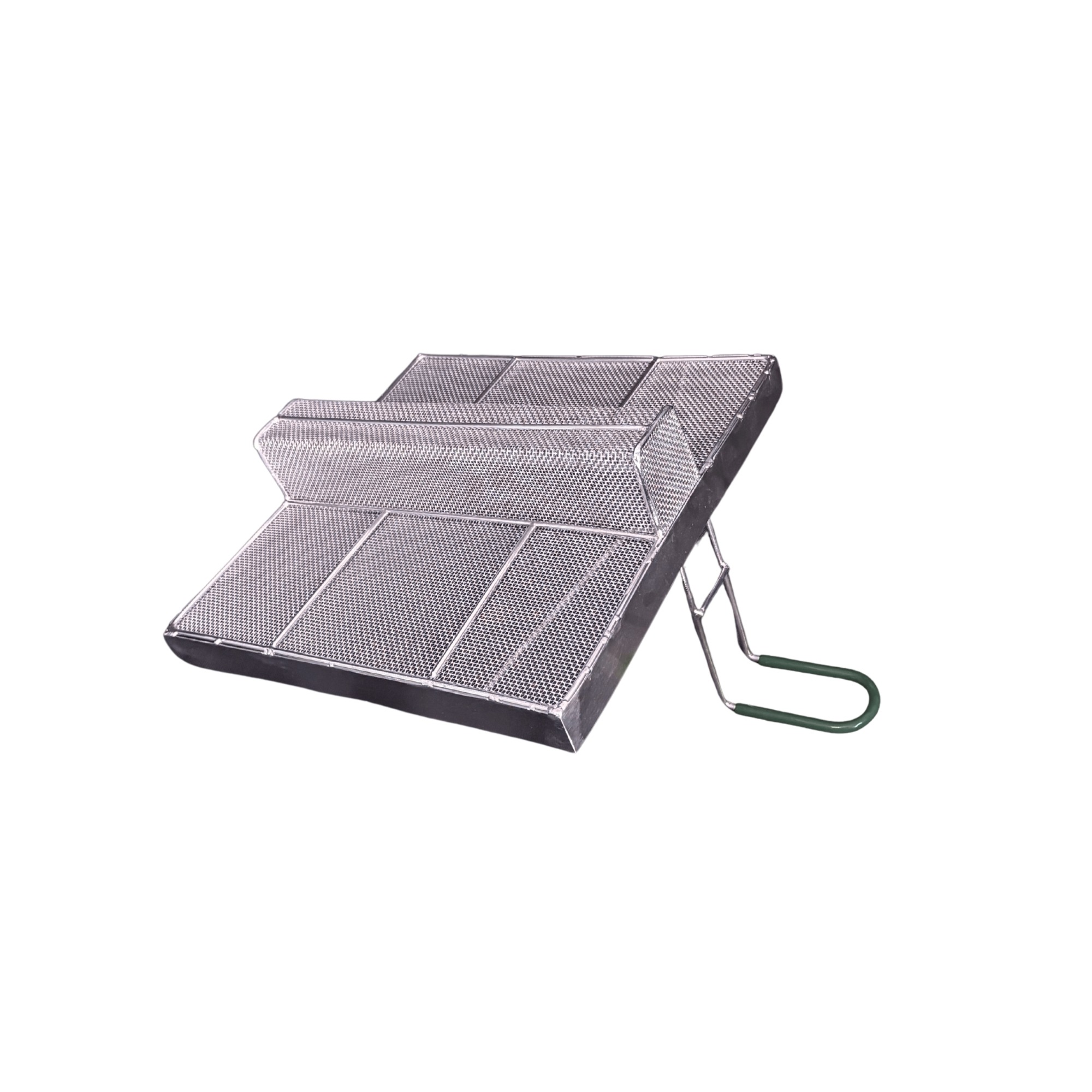 Sediment Tray with 2.4″ Deep U-Shaped Center Trough, Stainless Steel Mesh, 13.5″ x 13.5″, Green Handle - Image 5