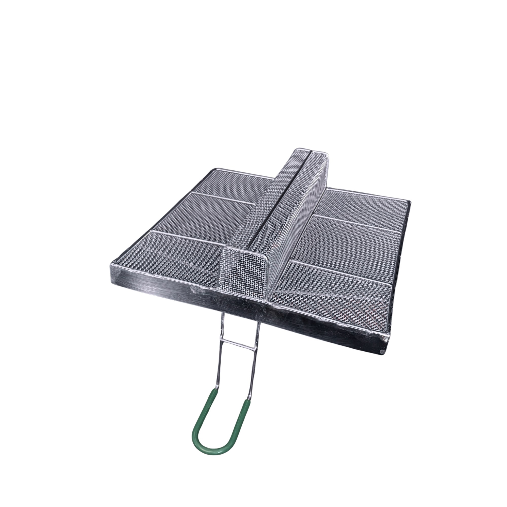 Sediment Tray with 2.4″ Deep U-Shaped Center Trough, Stainless Steel Mesh, 13.5″ x 13.5″, Green Handle - Image 6