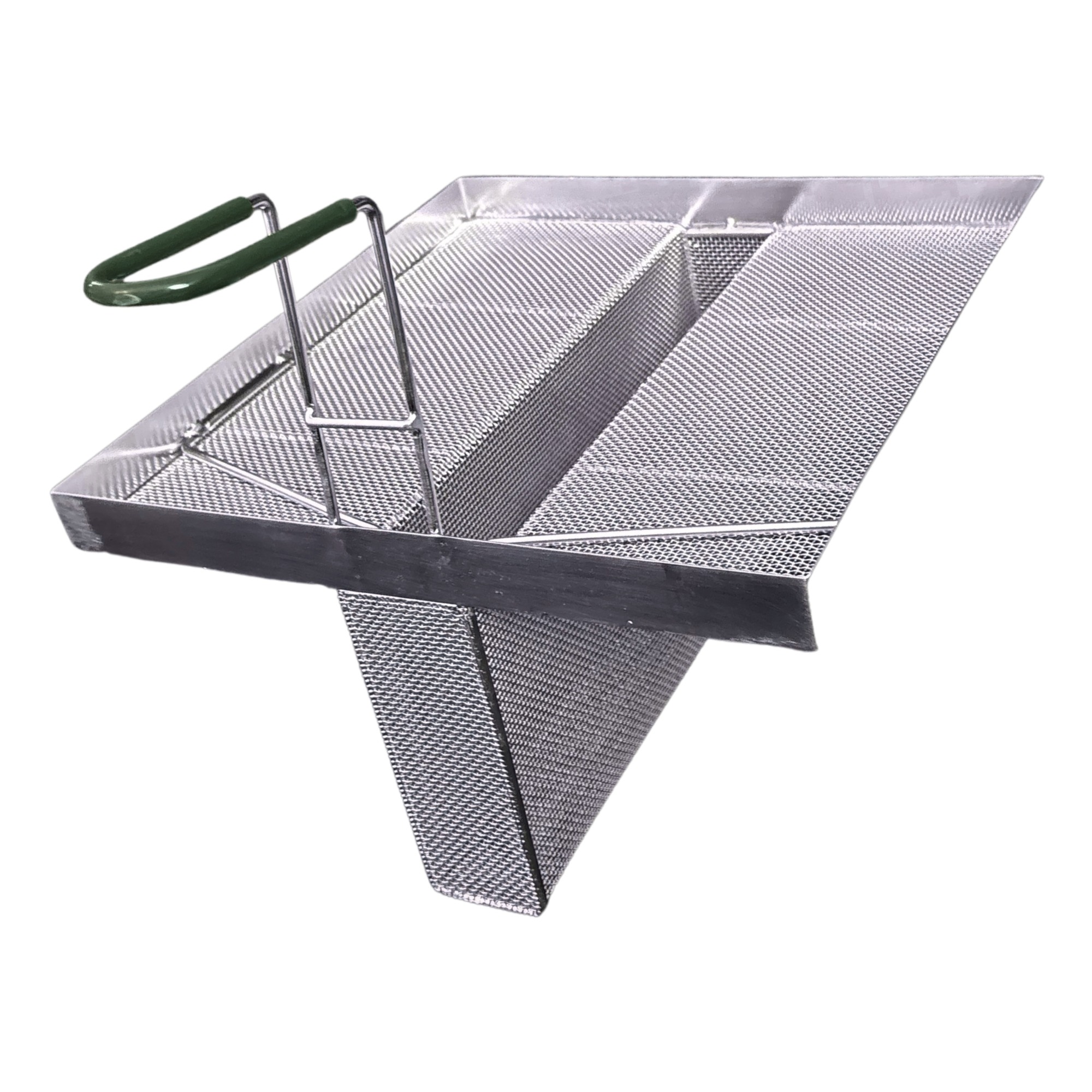 Sediment Tray with 6.3″ Deep Center Trough, Stainless Steel Mesh, 13.5″ x 13.5″, Green Handle - Image 2