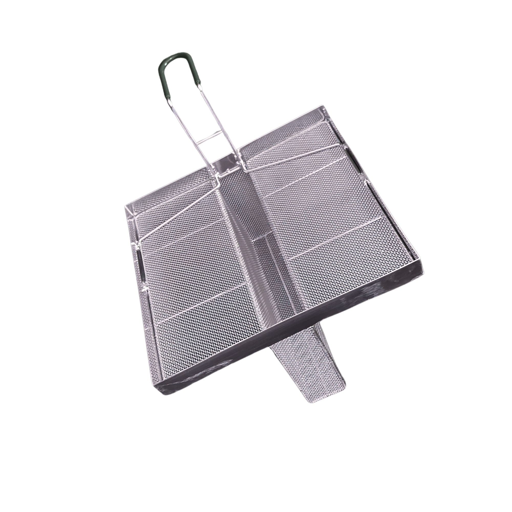 Sediment Tray with 6.3″ Deep Center Trough, Stainless Steel Mesh, 13.5″ x 13.5″, Green Handle - Image 3