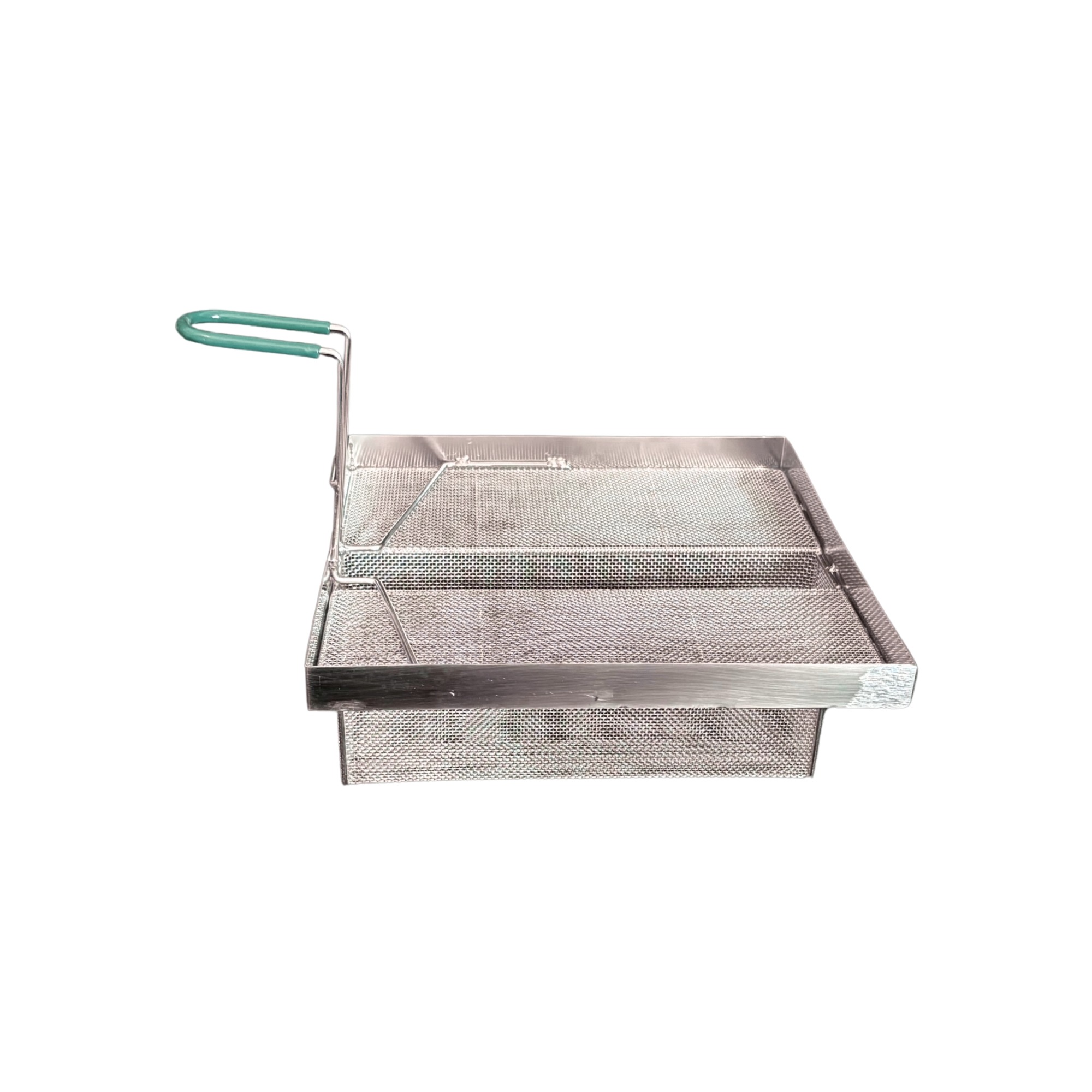 Sediment Tray with 6.3″ Deep Center Trough, Stainless Steel Mesh, 13.5″ x 13.5″, Green Handle - Image 9