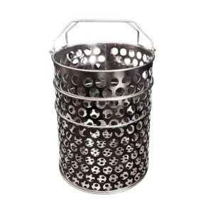 Fry Basket, Stainless Steel, Round, Perforated, 10.5″ Diameter x 13.7″ Height, Folding Top Handle