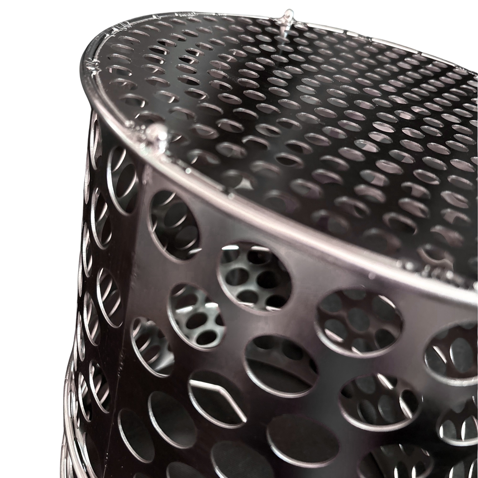 Fry Basket, Stainless Steel, Round, Perforated, 10.5″ Diameter x 13.7″ Height, Folding Top Handle - Image 3